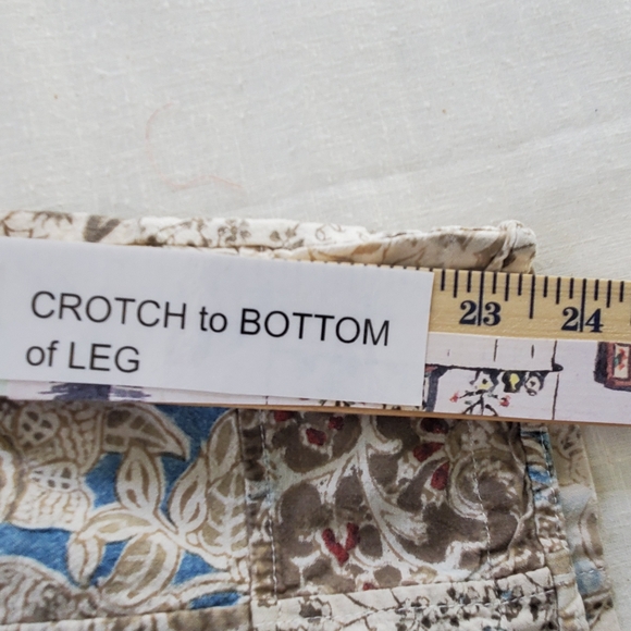 Orvis Women's 100% Cotton Patchwork Cropped Pants Size 16 Drawstring Waist - Picture 8 of 12